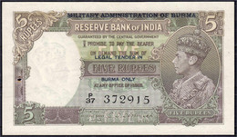 Reserve Bank Of India, 5 Rupien O.D. (1945). Deshmukh. II, übliche Nadelstiche Auf Der Linken Seite. Pick 25. - Myanmar
