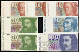 7 Scheine Zu 3 X 10, 20, 2 X 50 U. 100 Franken 1975-1992. 100 Franken Aus Sonderausgabe „Banknote Mit Briefmarke Und Ers - Schweiz