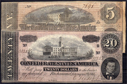 Confederate States America, 5 U. 20 Dollar 17.2.1864. Richmond. III. Pick 67, 69. - Sonstige & Ohne Zuordnung