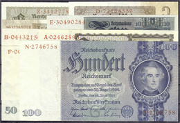 Insgesamt 8 Scheine Zu 1 U. 2 Rentenmark, 5, 10, 2 X 20 (versch.), 50 U. 100 Reichsmark. I Bis I- Rosenberg 166,167,173, - Autres & Non Classés