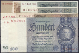 Insgesamt 7 Scheine Zu 5, 2 X 10, 2 X 20 (versch.), 50 U. 100 Reichsmark. I Bis II- Rosenberg 173,173c,174,175,176,178,1 - Autres & Non Classés