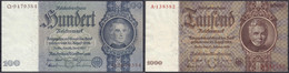 100 U. 1000 Reichsmark 24.6.1935 U. 22.2.1936. Unterdruckbuchstabe G, Serie Q, Mit Dunkelbrauner KN U. Udr.-Bst. G, Seri - Autres & Non Classés