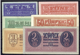 Behelfszahlungsmittel Der Wehrmacht, 6 Scheine Zu 1, 5, 10 U. 50 Reichspfg. Und 1 U. 2 Reichsmark O.D. Und O. KN. II-IV. - Autres & Non Classés