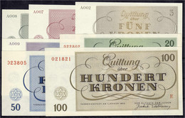 KZ Theresienstadt, Der Älteste Der Juden. 1, 2, 5, 10, 20, 50 Und 100 Kronen. 1.1.1943. Komplette Serie 1943. I-II. Grab - Autres & Non Classés