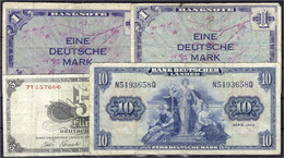 4 Scheine: BDL 2 X 1 DM Serie 1948, 5 DM 9.12.1948, 10 DM Serie 1949. Alle IV. Rosenberg 252 Etc.. - Autres & Non Classés