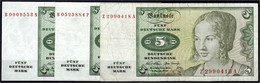 3 X 5 Deutsche Mark Incl. Austauschnote 2.1.1970. Serien B/N(I-), B/P(III, Nr. 0525884, Selten), Z/A(IV, Einriß, Selten) - Autres & Non Classés