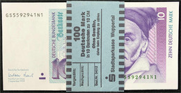 Bündel Mit 10 X 10 Deutsche Mark 1.9.1999. Fortlaufende Seriennummern Der Serie GS/N. Banderole Der Stadtsparkasse Wuppe - Autres & Non Classés