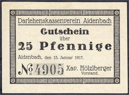 Xav. Hölzlberger, 25 Pfg. 15.1.1917. Ohne Wz. I-, Winz. Nadelstiche. Tieste 0025.05.01. - Zwischenscheine - Schatzanweisungen