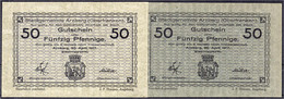 Stadt, 2 X 50 Pfg. 20.4.1917, Grau Und Graugrün. I-II. Tieste 0215.05.01.2 U. 05.05. - Zwischenscheine - Schatzanweisungen