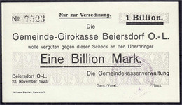 Gemeindekassenverwaltung, 1 Bio. Mark 23.11.1923. Ohne Wz., KN. 4-stellig, Rundstpl., Ohne Uschr. I-, Linke Seite Etwas  - Zwischenscheine - Schatzanweisungen