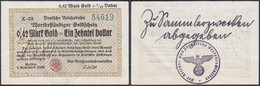 Deutsche Reichsbahn, Reichsverkehrsminister 0,42 GM. = 1/10 Dollar 7.11.1923. Wz. W-Kreuz-Muster, X-35. Rs. Stempel „Der - Zwischenscheine - Schatzanweisungen