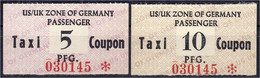 Besetztes Deutschland, 2 Taxicoupons Der Berliner Luftbrücken Zu 5 Und 10 Pfg. O.D. (1949). US/UK Zone Of Germany Passen - Zwischenscheine - Schatzanweisungen