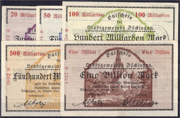 5 Scheine Der Stadtgemeinde Zu 20, 50, 100 U. 500 Mrd. Und 1 Bio. Mark 25.10.1923. Wz. Hakenmäander, 50 Mrd. Mit Wz. Run - Zwischenscheine - Schatzanweisungen