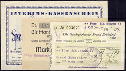 3 Scheine, Stadt Zu 5 Mio. Mark 22.8.1923, Mitteldeutsche Glashüttenwerke Zu 1 Mrd. Mark Nov. 1923 Und Elitewerke A.-G.  - Zwischenscheine - Schatzanweisungen