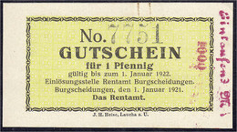 Rentamt, Gutschein Für 1 Pfg. 1.1.1922. Ohne Wz. I-II, Büroklammerflecken. Tieste 1040.05.01. - Zwischenscheine - Schatzanweisungen