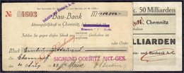 Industrie- Und Baubank A.-G., Kundenscheck Zu 100 Tsd. Mark 4.8.1923, Aussteller SIGMUND GOERITZ, Dazu 50 Mrd. Mark 25.1 - Zwischenscheine - Schatzanweisungen