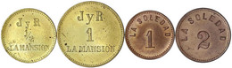 4 Marken: 1/2 Und 1 Centavo Messing JyR La Mansion, 1 Und 2 Centavos Kupfer La Soledad HyC. Prägefrisch - Guatemala