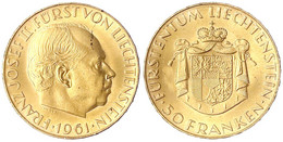 50 Franken 1961, 100 Jahre Nationalbank. 11,29 G. 900/1000. Stempelglanz. Divo 79. - Liechtenstein