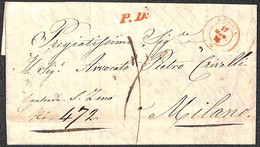 Sardegna - Genova (rosso - Noto Solo In Franchigia) + PD - Raccomandata Per Milano Del 17.5.1853 - Autres & Non Classés
