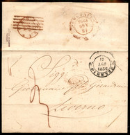 Toscana - 1856 (18 Agosto) - Livorno (doppio Cerchio Rosso) Annullato Con Muto A Sbarre (rosso) + Livorno (banderuola Ro - Autres & Non Classés