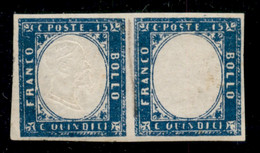 Vittorio Emanuele II - 1863 - Senza Effigie - 15 Cent (11n) - Coppia Con Doppia Testina A Sinistra - Gomma Originale - C - Autres & Non Classés