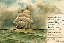 Bateau Voilier 3 Mâts Goëlette * CPA Illustrateur 1904 - Sailing Vessels