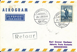 Denmark Aerogramme First SAS Flight Copenhagen - Djakarta 24-1-1958 - Poste Aérienne