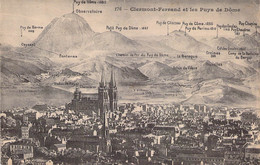 CPA - 63 - CLERMONT FERRAND Et Les Puys De Dôme - Belle Carte Avec La Description De Tous Les Puy - Clermont Ferrand