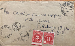 NIGERIA TO USA 1947, DUE TAXED “T” RING CIRCLE !! 2 USA DUE STAMPS 8 CENT DUE NEW YORK CACHET !!! CAVALIER CAMERA COMPAN - Nigeria (1961-...)
