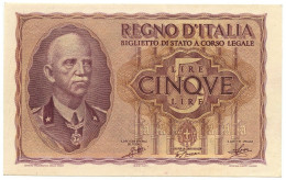 5 LIRE BIGLIETTO DI STATO VITTORIO EMANUELE III FASCIO 1940 XVIII FDS-/FDS - Regno D'Italia – Other