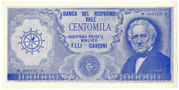 100000 LIRE BIGLIETTO PUBBLICITARIO MOBILIFICIO F.LLI GARDINI FORLÌ BLU SUP+ - [ 7] Fehlliste & Abarten