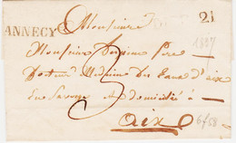 France , De  ANNECY ( Savoie )  Pour Aix En 1837  Sans   Texte   Tb - Autres