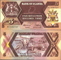 Uganda Pick-Nr: 27 Bankfrisch 1987 5 Shillings - Ouganda