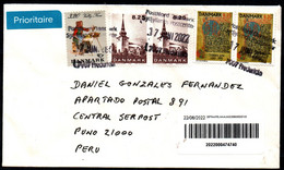 Denmark 2022 Envelope Circulated From Niborg To Puno (Peru). Thematic Stamps: Customs, Churches, Manuscript. - Storia Postale