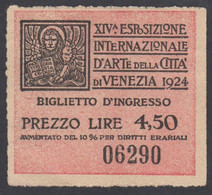 Italie - Biglietto D'Ingresso XIVa Esposizione Internazionale D'arte Della Citta Di Venezia 1924 - Billet D'entrée - Tickets - Vouchers