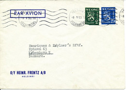 Finland Air Mail Cover Sent To Denmark Helsinki 8-1-1953 (one Of The Stamps Damaged) - Briefe U. Dokumente