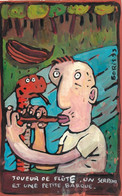 FIGURATION LIBRE - "JOUEUR De FLUTE Au SERPENT " - 1995 - PEINTRE; BORIS - ACRYLIQUES (20 X 28 Cm) - Sur CANSON - Acrylic Resins