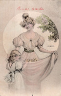 W. BRAUN, Carte De Bonne Année : La Fillette Regarde Les Poussins Dans Le Pli De La Robe De La Jeune Femme - Braun, W.