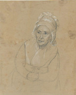 DESSIN ANCIEN Rehaussé De BLANC - "FEMME à La COIFFE " - TRAVAIL D' ATELIER - ANONYME  (15,5 X 19,5 Cm) - Dessins