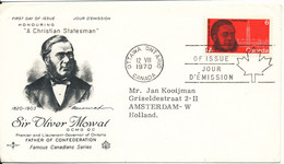 Canada FDC 12-8-1970 Sir Oliver Mowat With Cachet - 1961-1970