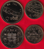 Nepal Set Of 2 Coins: 1 - 2 Rupees 2020 "New Circulation Types" UNC - Népal