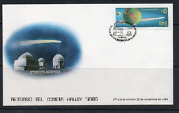 SPACE -  CHILE  - 1986 - HALLEYS COMET   ON ILLUSTRATED FDC - South America