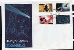 SPACE - ZAMBIA   -  1986 - HALLEYS COMET SET OF 4 ON ILLUSTRATED FDC - Africa