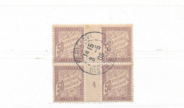 Timbre Taxe Type Duval N° 37 Bloc De 4 Oblitéré Avec Millésime 4 Oblitération Paris XVI Distribution De 1906 - 1859-1959 Usati