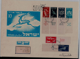 ISRAEL 1950 AIRLETTERS FDC WITH TABS AIR MAIL PROOF(SPECIMEN)SIGNED BY THE MINISTER OF TRANSPORT DAVID REMEZ - Sin Dentar, Pruebas De Impresión Y Variedades