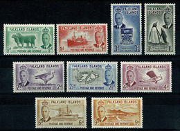 Ref 1559 - Falkland Islands 1952 KGVI - 1/2d - 1/= SG 172-180 Lightly Mounted Mint Stamps - Falkland
