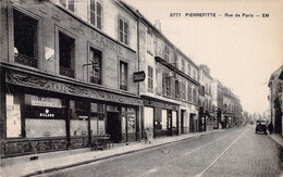 CPA - 93 - PIERREFITTE - Rue De Paris - Plaque Tabac - Café Restaurant De La Mairie - Vieux Véhicule - Pierrefitte Sur Seine