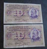 SWITZERLAND SUISSE  , P 45h, 10 Francs, 1963, EF Almost UNC , SUP Presque Neuf , 2 Notes - Suisse