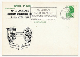 Entier Repiqué - CP 1,60 Liberté - Jumelage Mussidan-Woodbridge - OMEC Musée Arts Populaires - MUSSIDAN 2/4/1983 - Cartes Postales Repiquages (avant 1995)