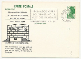 Entier Repiqué - CP 1,60 Liberté - 40eme Anniversaire Massacre D'Ascq - OMEC "Souvenez Vous..." VILLENEUVE D'ASCQ 1984 - Cartes Postales Repiquages (avant 1995)